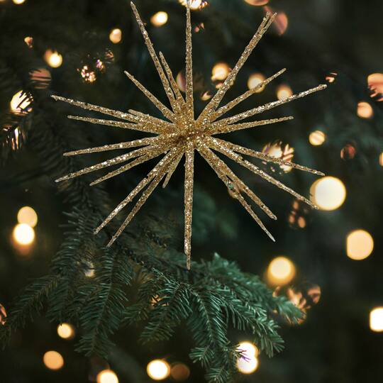 12" Shimmering Gold Glitter Starburst Christmas Ornament